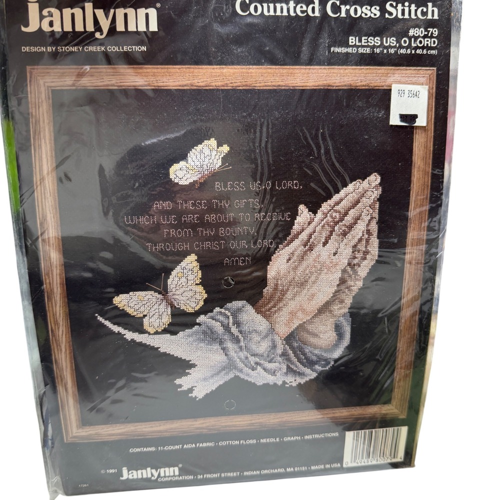 Janlynn Cross Stitch Kit 80-79 Bless Us O Lord Praying Hands Butterflies New VTG